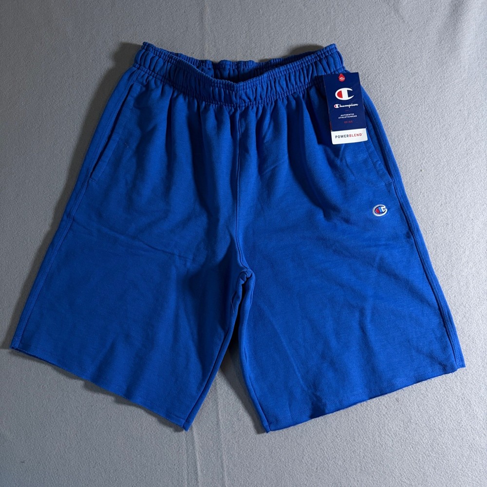 Champion Mens Powerblend Fleece Shorts Royal Blue Raw Hem Size Medium NWT