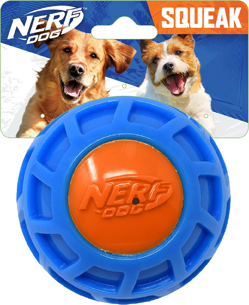 Dog 4In TPR EXO Squeak Ball - Blue/Orange, Large Breeds