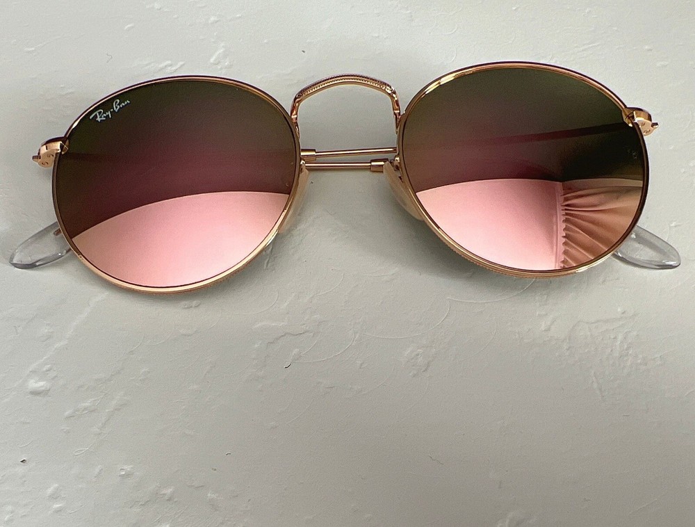 RayBan RB3447 Women’s Round Pink Flash Mirror Sunglasses Classic Style