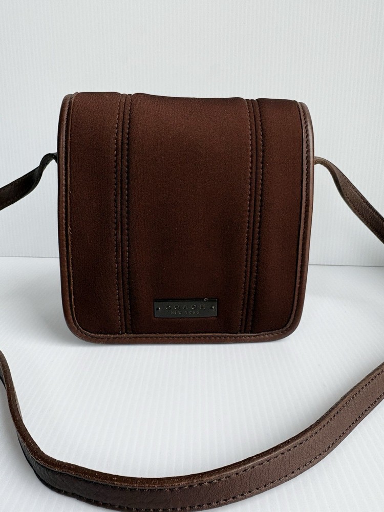 Vintage Coach  Neoprene  Leather Crossbody Mini Messenger Bag Chocolate EUC