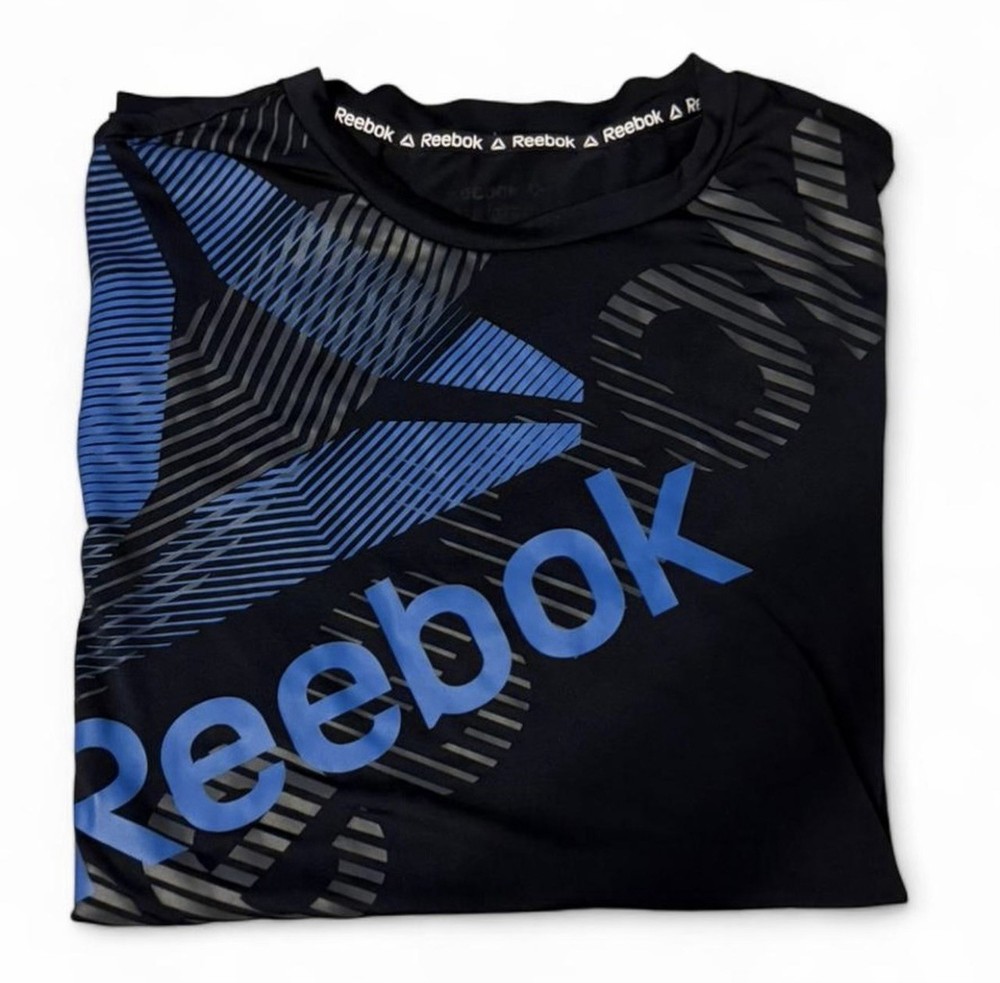 Reebok Men’s L Blue Black Graphic Athletic Performance Training T-Shirt