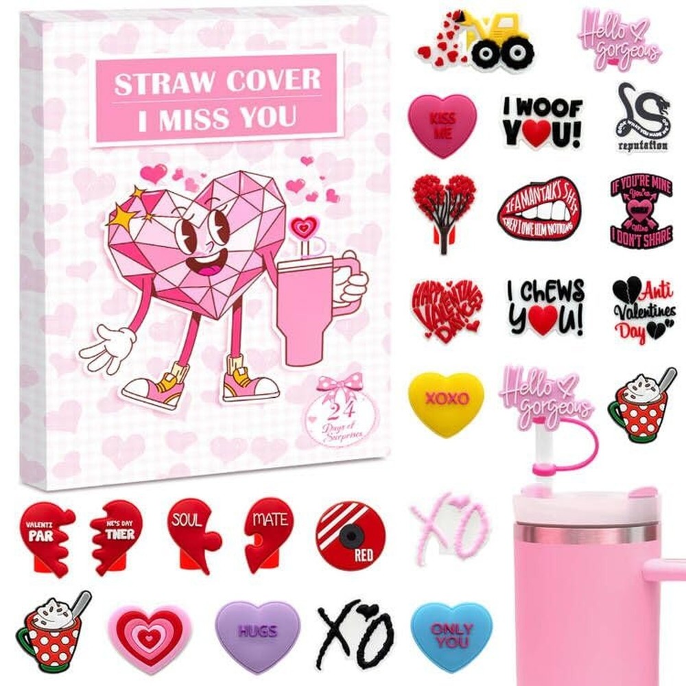 Valentine’s Day 24-Pack Reusable Straw Covers for Stanley Cups Cute Drip Guards