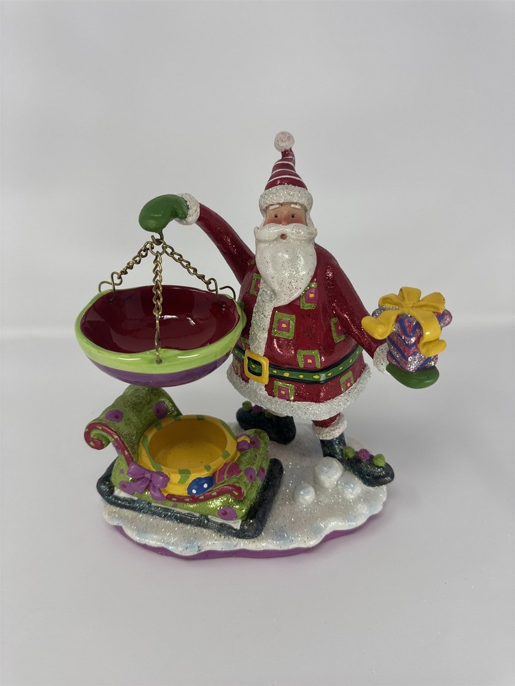 Home Interiors Santa Sleigh Candle Holder 59151 Christmas Glitter Figurine NIB