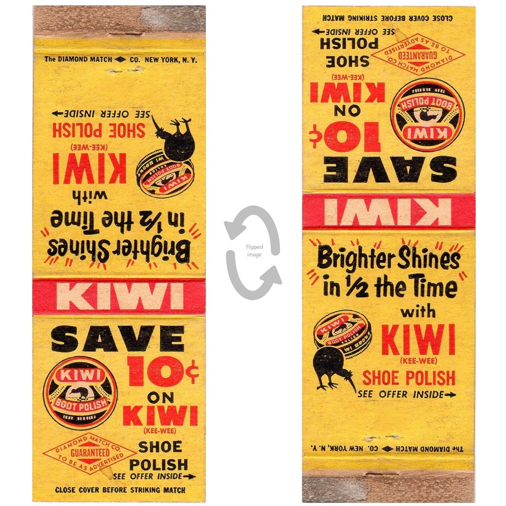 Vintage Matchbook Cover Kiwi Shoe Polish coupon offer safe 10 cents 1940s PA-image