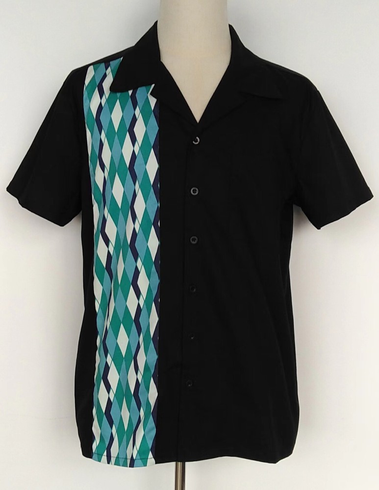 Vintage Shirt Geometric Panel Rock Shirts  (ST110harlequin, XXL)