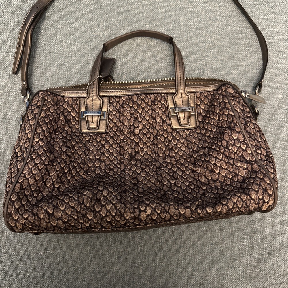 COACH Taylor PYTHON Satchel Shoulder Handbag Gunmetal Leather Trim Purse