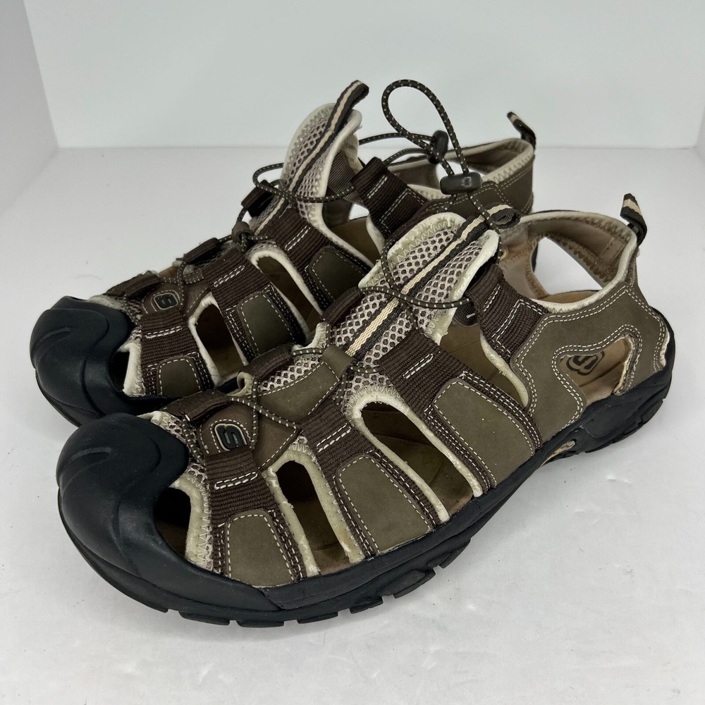 Skechers Mens Journeyman Waterproof Brown Tan Bungee Lace Size 12 Sandals