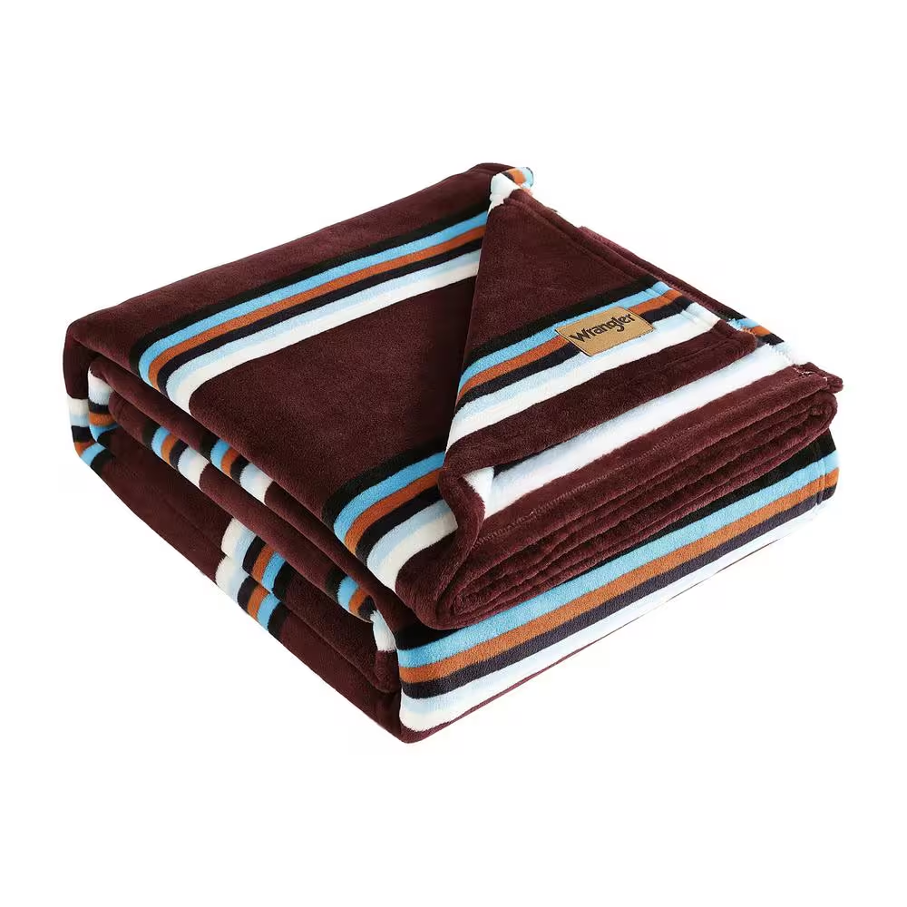 Western Saddle Stripe 1-Piece Dark Red Ultra Soft Plush Fleece King Blanket