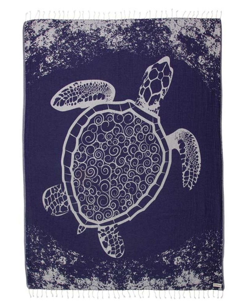 Sand Cloud Turkish Organic Cotton Quick Dry Beach Towel in Navy Turtle Design  