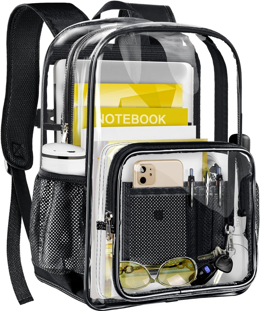 Heavy Duty Large Clear Backpack with Reinforced Bottom for Durability