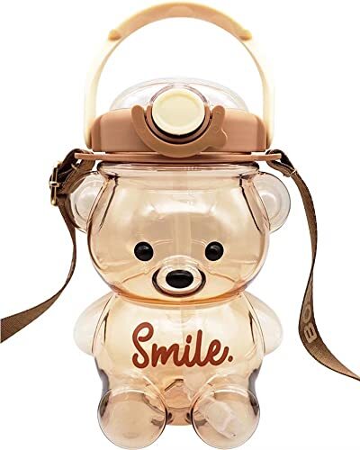 Bear Water Bottles, Bear Cup with Straw, Cute Charms and Strap for School Gifts