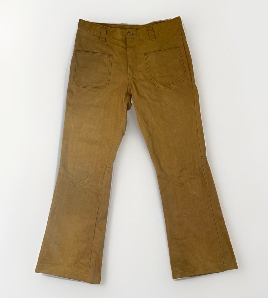 Vintage 1970’s Farah Tan Flared Pants Size 36x33 Made In USA Western V Knee