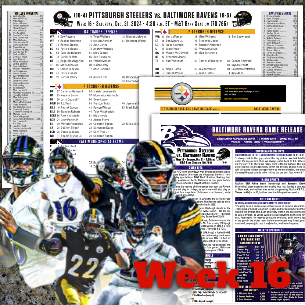 Ravens vs Steelers - Game Issued Flipcard & Program Notes - NFL Football Dec 21