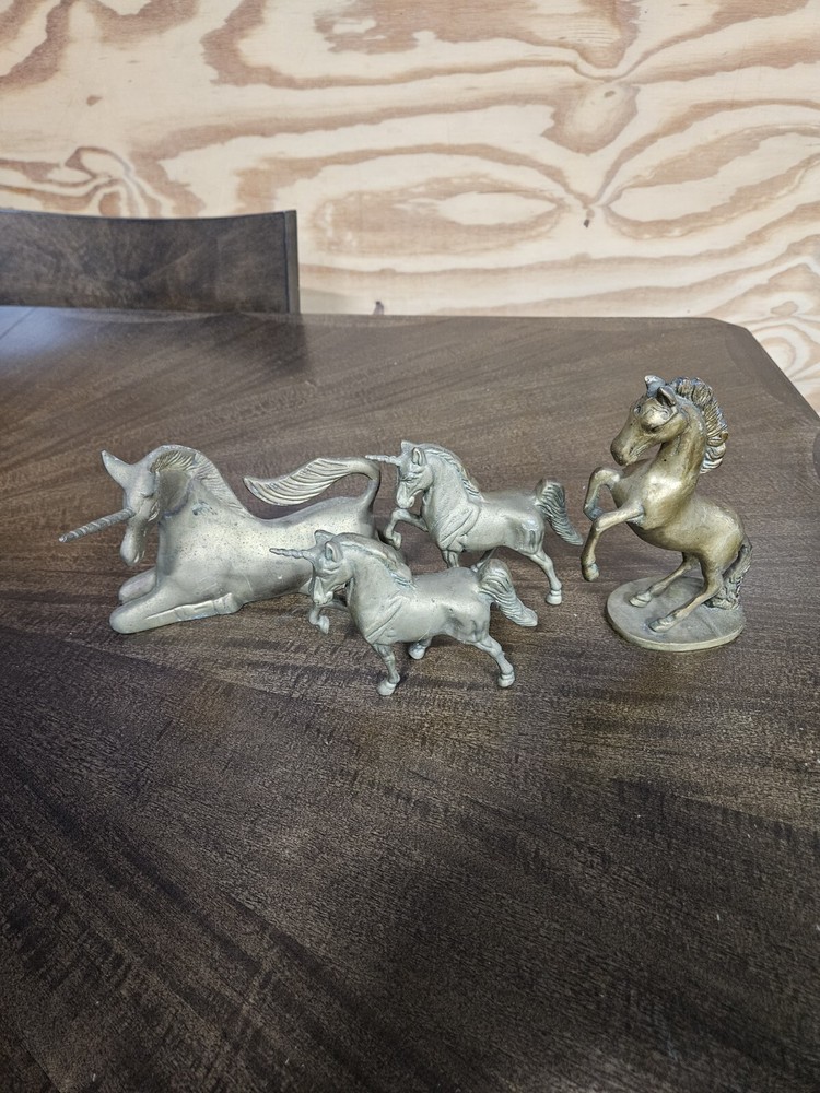 4 Vintage Bronze ( Rearing, Laying & Standing ) Unicorn Sculptures