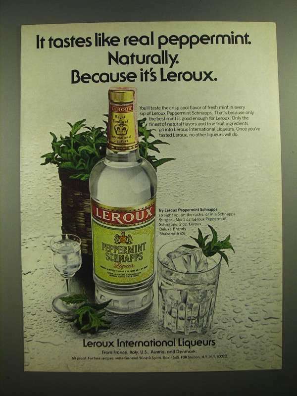 1979 Leroux Peppermint Schnapps Ad - It Tastes Like Real Peppermint