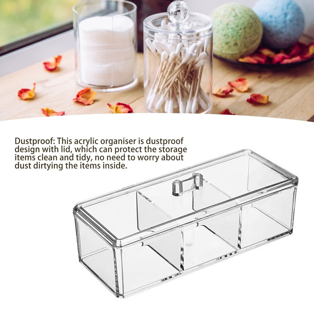 Acrylic Makeup Organizer 3 Compartments Transparent Multifunctional Cotton