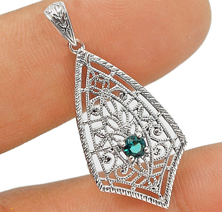Natural Apatite 925 Solid Sterling Silver Victorian Style Pendant Jewelry Y1120