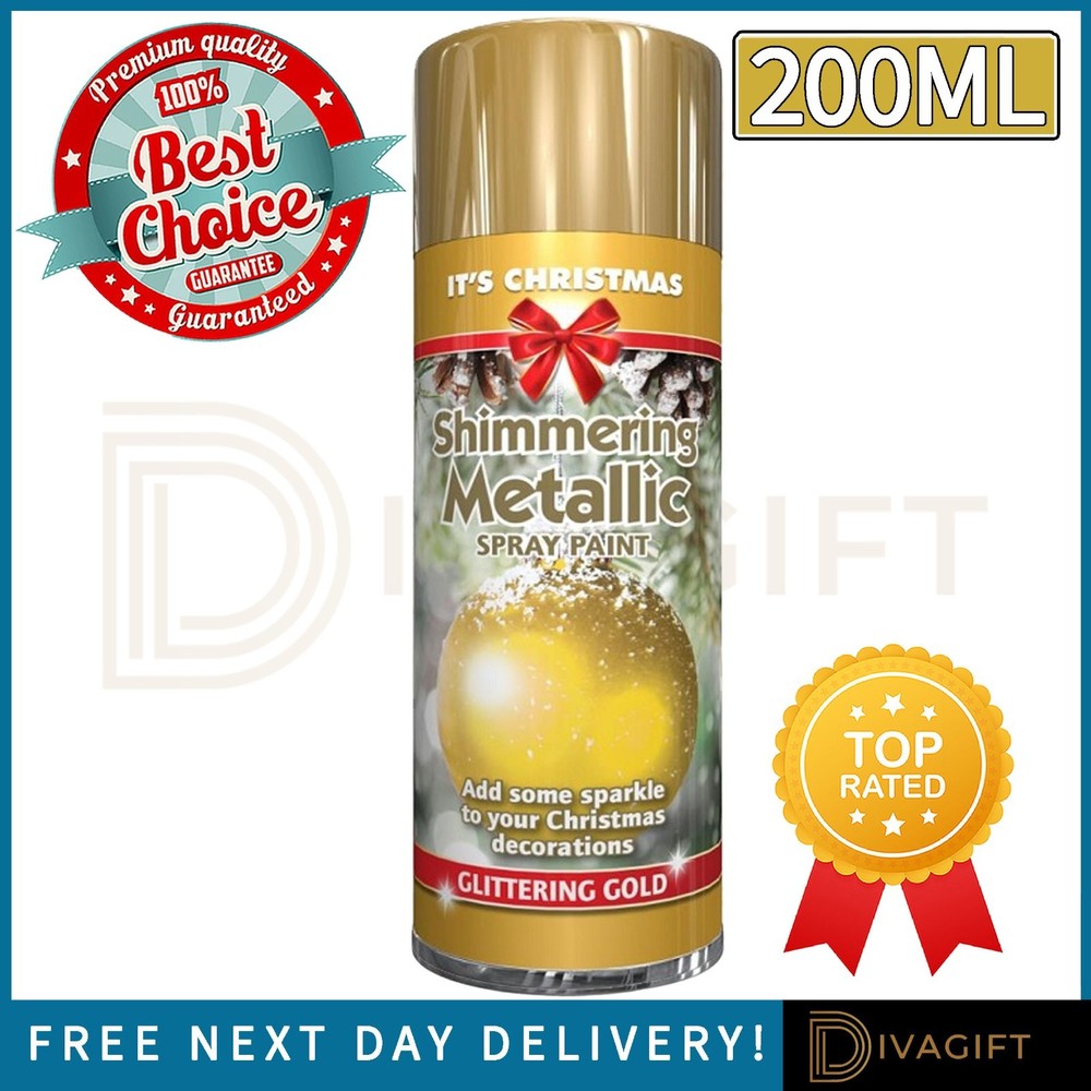 GOLD SHIMMERING METALLIC SPRAY PAINT 200ML FOR CHRISTMAS XMAS SPARKLE GLITTERING