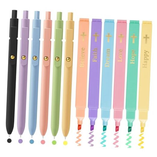 6pcs Bible Highlighters & 6pcs Colored Pens Set – No Bleed Pastel