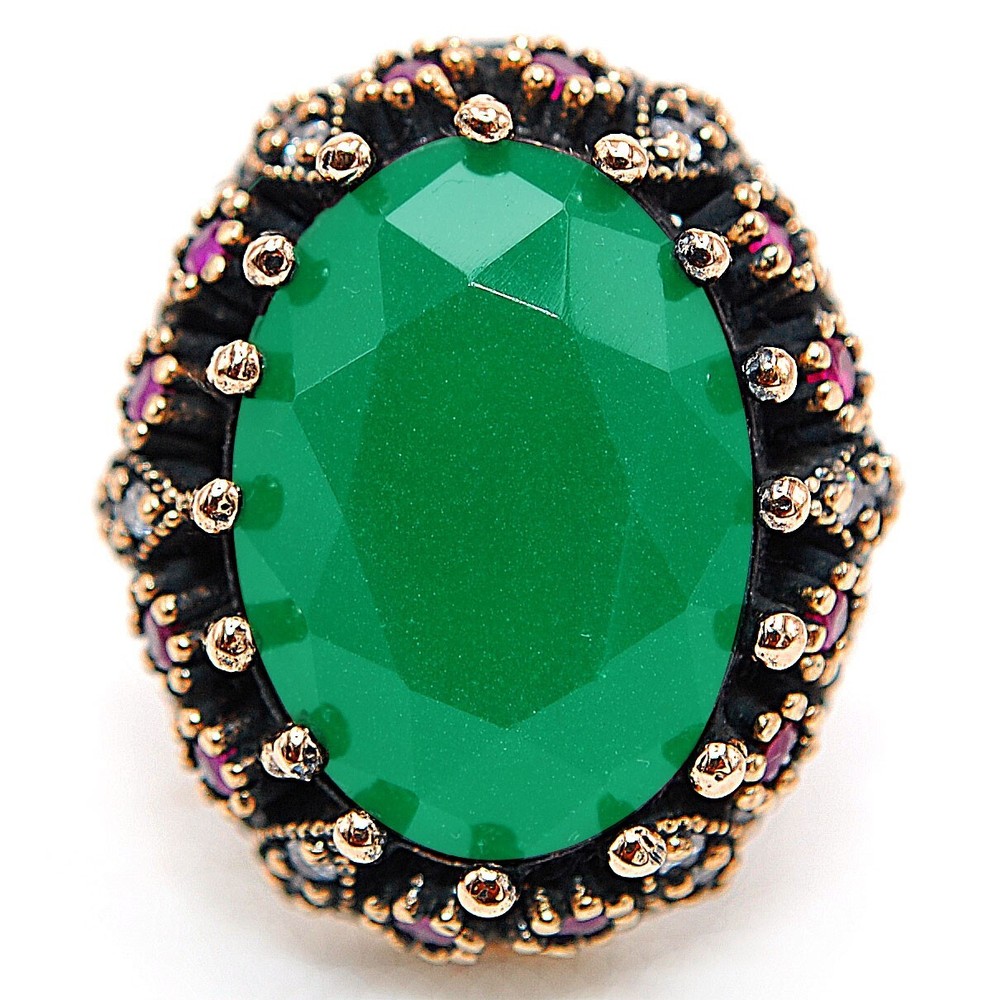 12CT Treated Emerald Ottoman Empire Style 925 Sterling Silver Ring Size 9 HB3-2