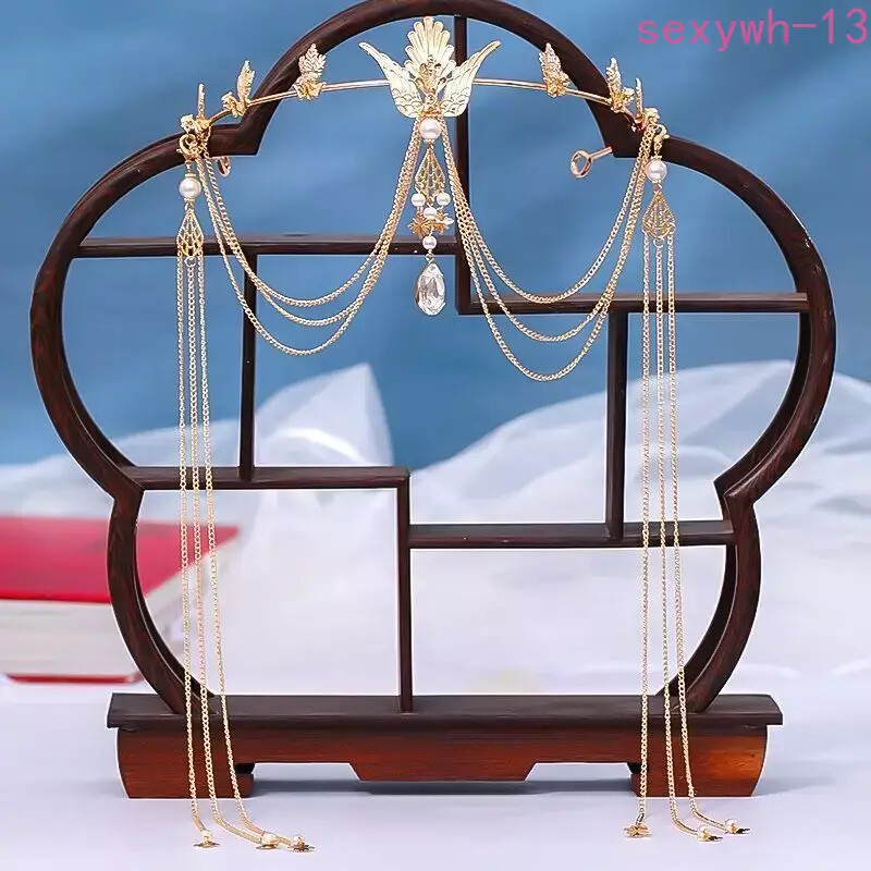 Chinese Hanfu Hair Crown Alloy Tassel Bride Crown Hanfu Hairpin Crown Pendant