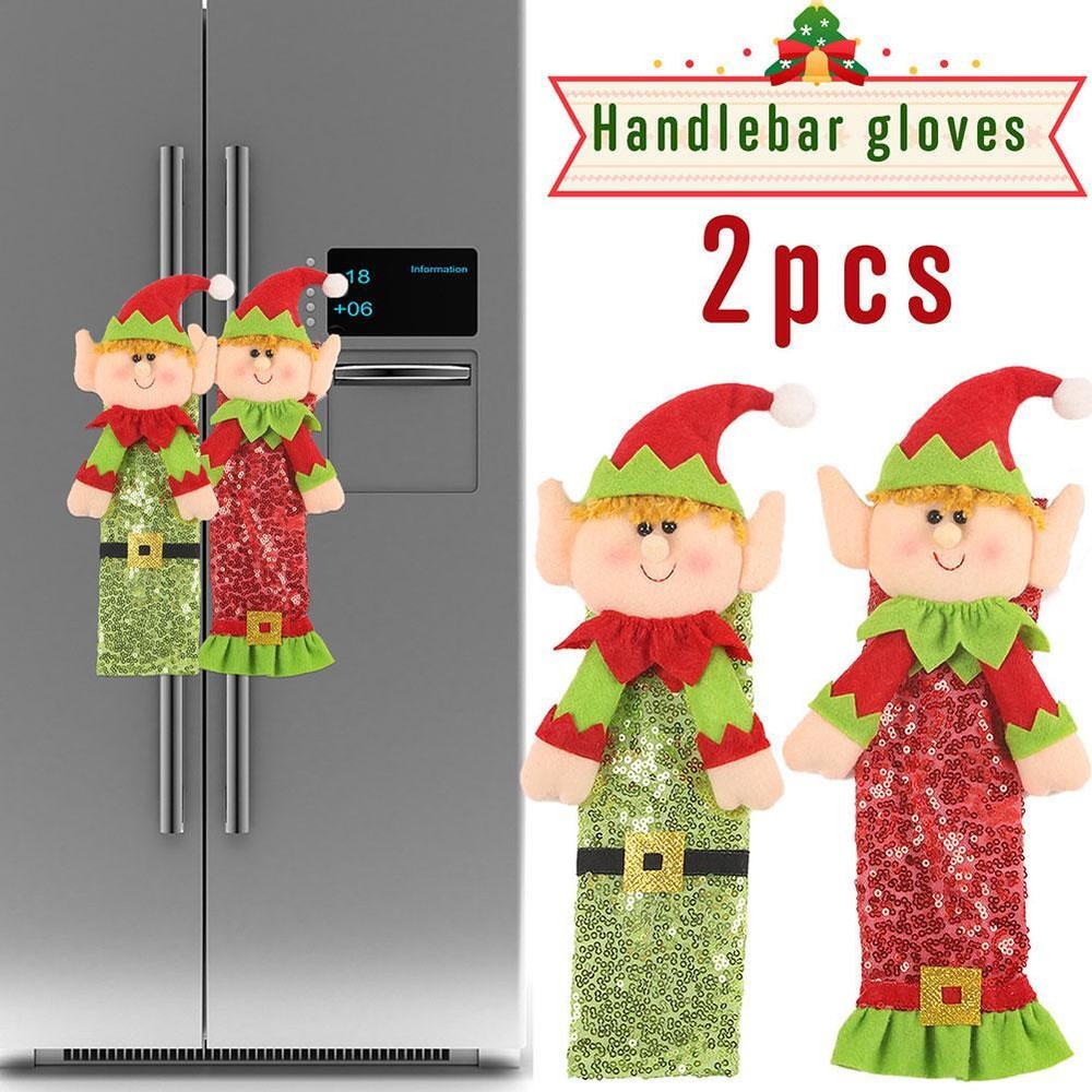 🔥2x Decorative Refrigerator Door Handle Covers with Christmas Gnomes