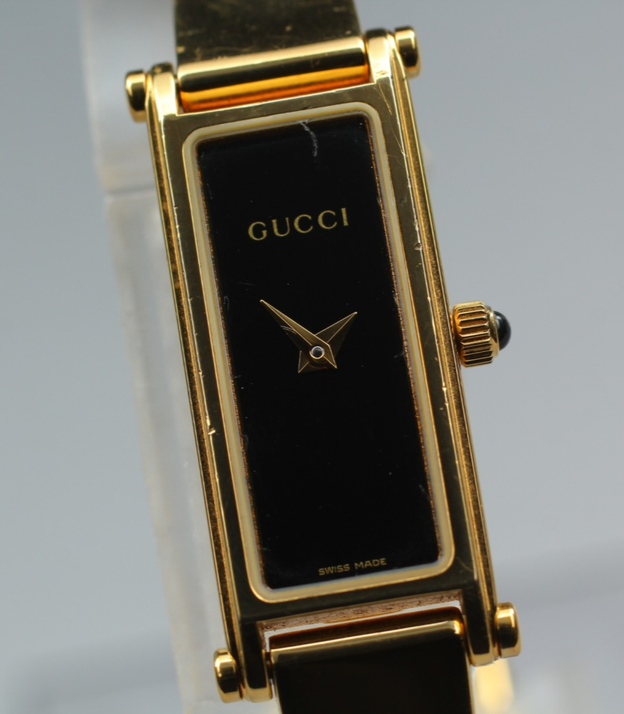 [Exc+5] Vintage Gucci 1500L Black Dial Bangle Gold Quartz Women`s Watch JAPAN