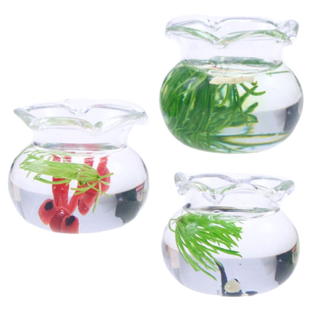 3Pcs Mini Fish Tank Landscape Models for Dollhouse Pretend Play