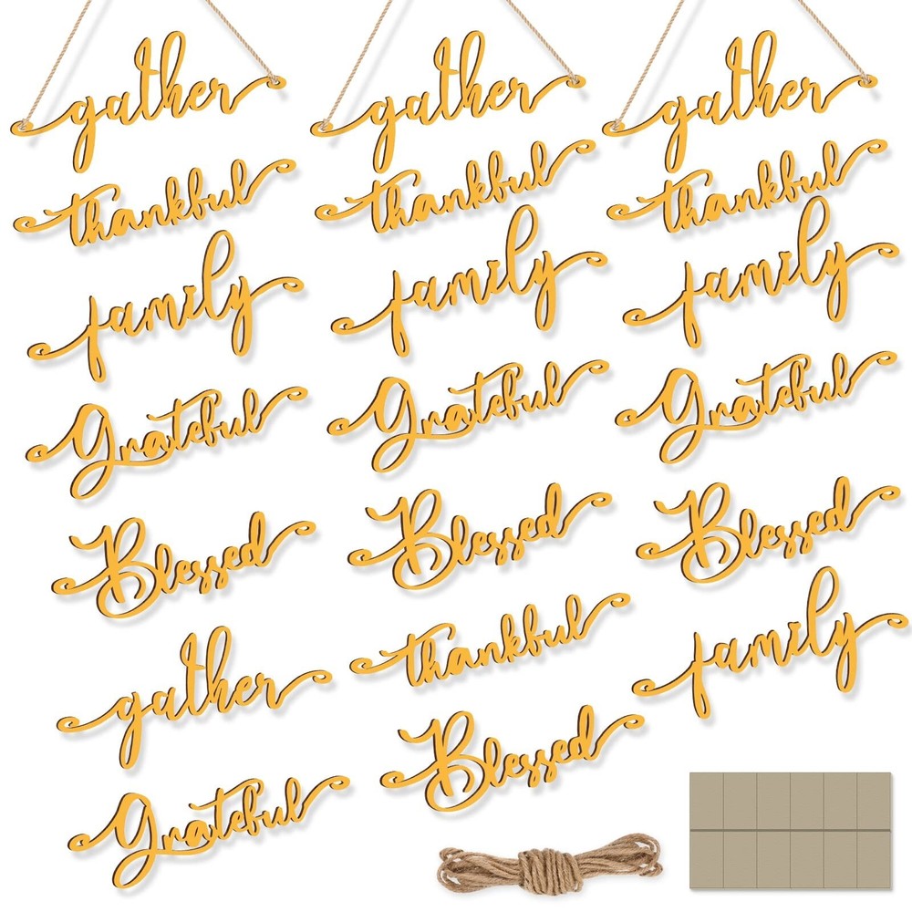 Thanksgiving Wood Cutout Thankful Letter Plate Ornament Rustic Grateful Bless...