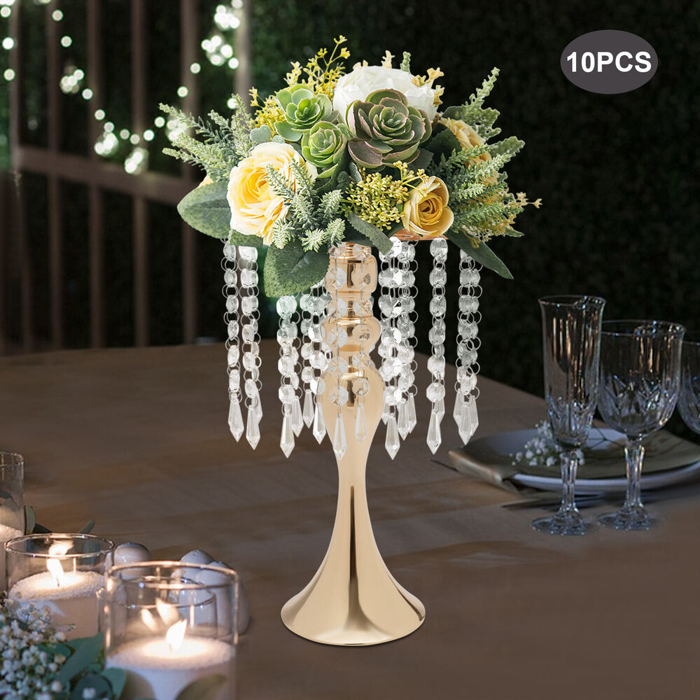 10pcs Crystal Flower Vases Gold Flower Stand for Wedding Table Centerpieces Gold