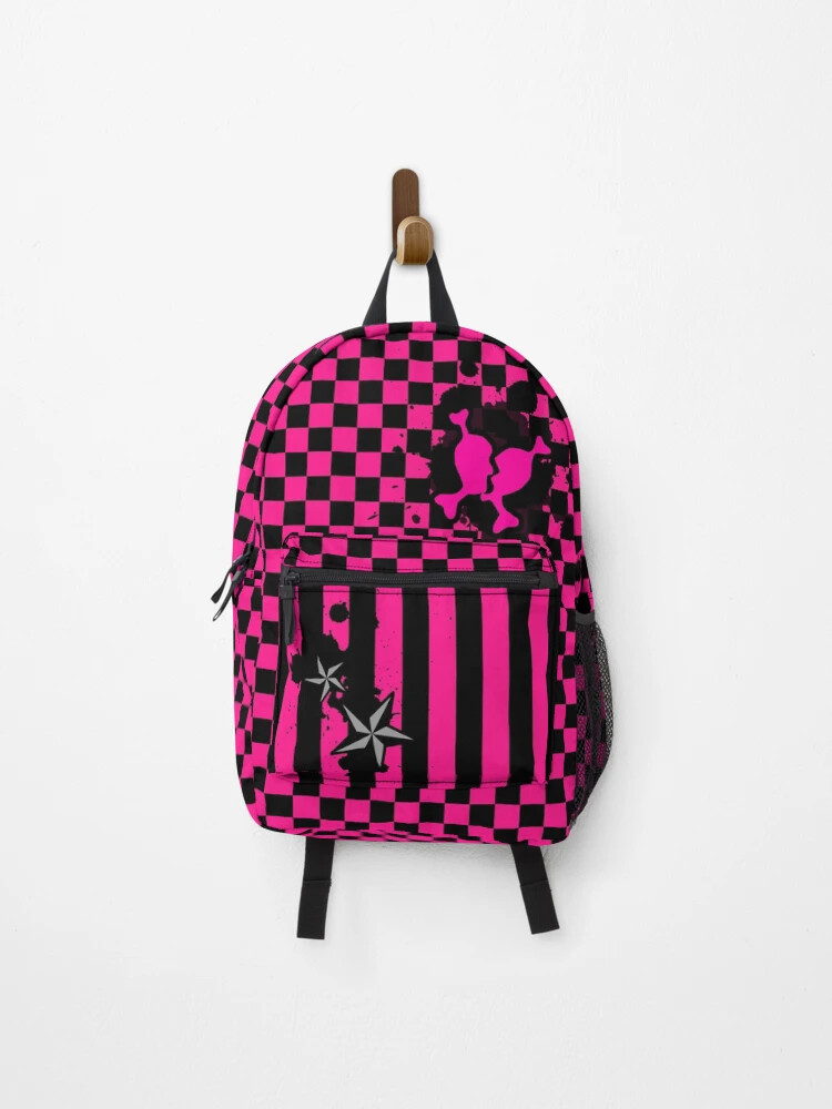 Punky Pink Emo Backpack, Scene Style Graphic Bag for Alt Teen Aesthetic