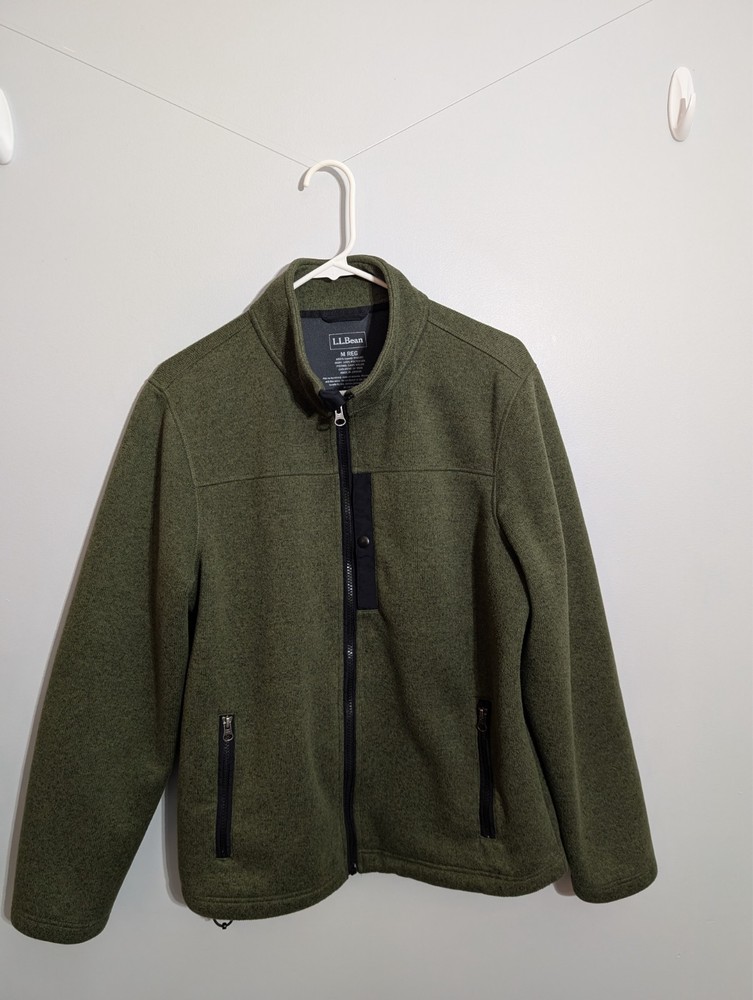 LL Bean Mens Size M Reg Zip Up Jacket Polyester Fleece Nylon 293887 Green