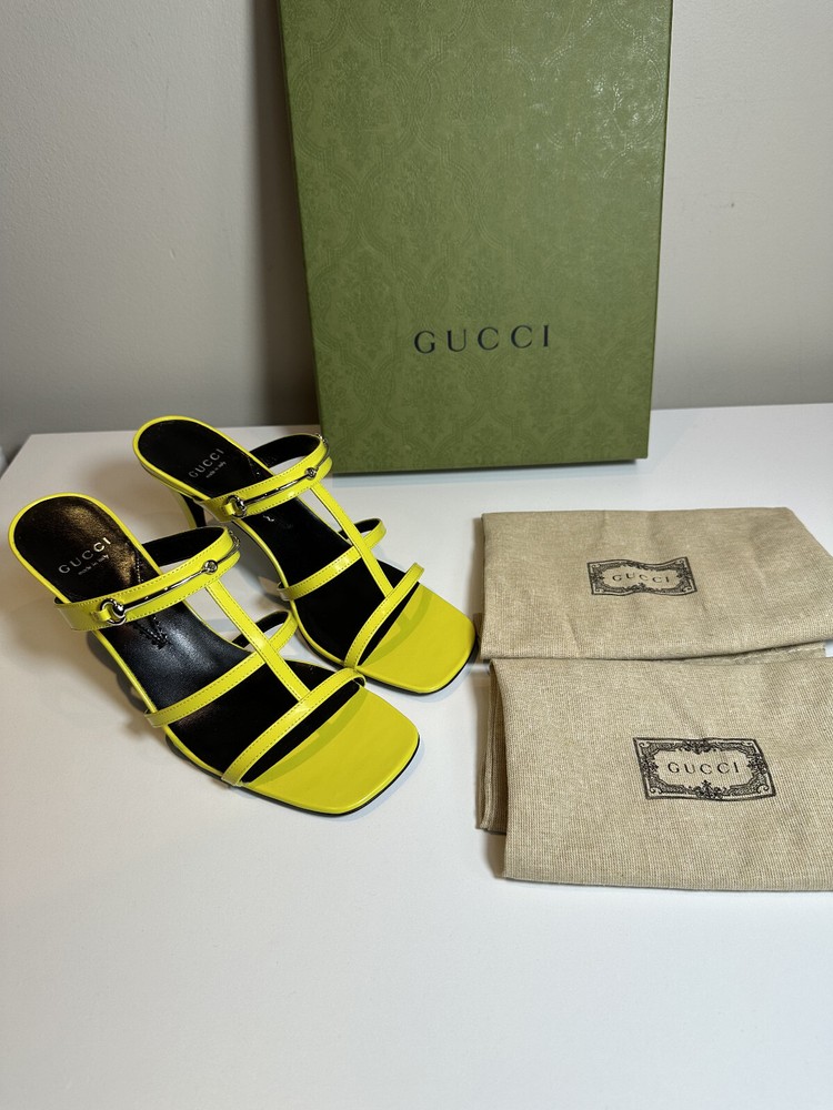 Gucci Yellow Leather Strappy Heels with Horsebit Detail Size 38.5