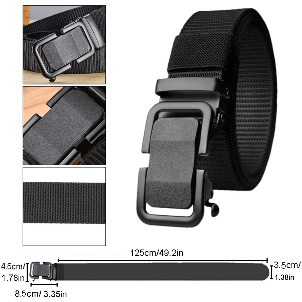 Men Tactical Nylon Belt Automatic Buckle Quick Release Slide Ratchet Waistband