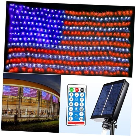 Solar American Flag String Lights with 420 LED Waterproof Solar Power