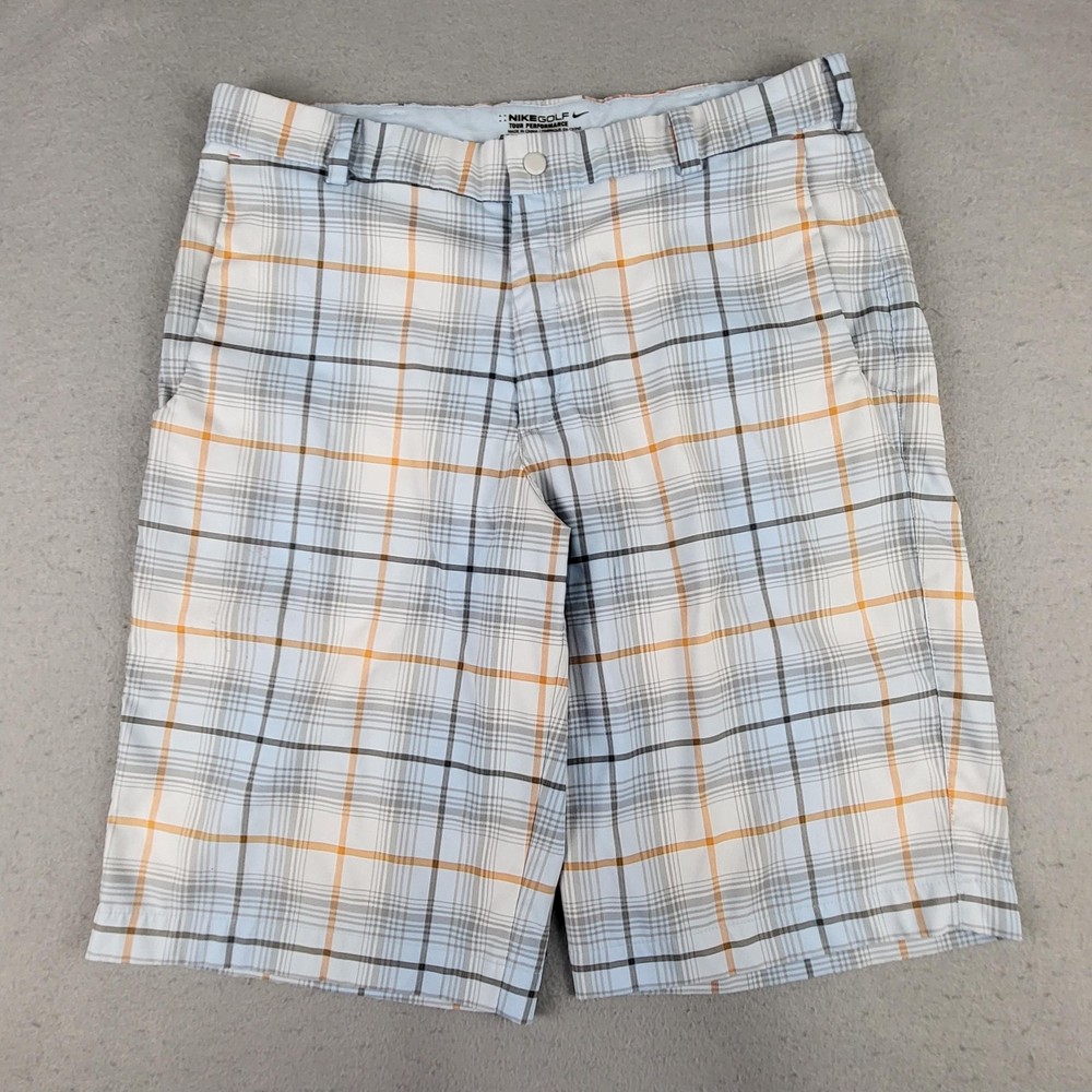 Nike Golf Shorts Mens 34 Blue Gray Plaid Tour Performance Dri-FIT Tag 33