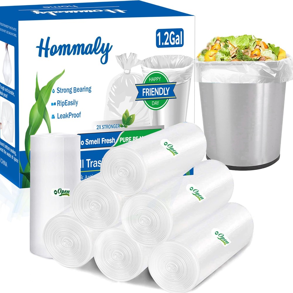 1.2 Gallon 350pcs Clear small Trash Bags Strong Clear Garbage Bags,Bathroom m...