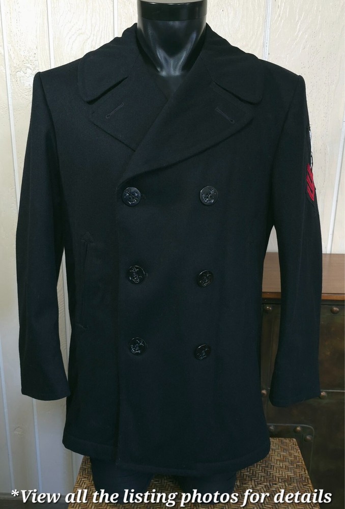 US Navy Peacoat Sterlingwear of Boston Men's 42S Black Wool Military Overcoat