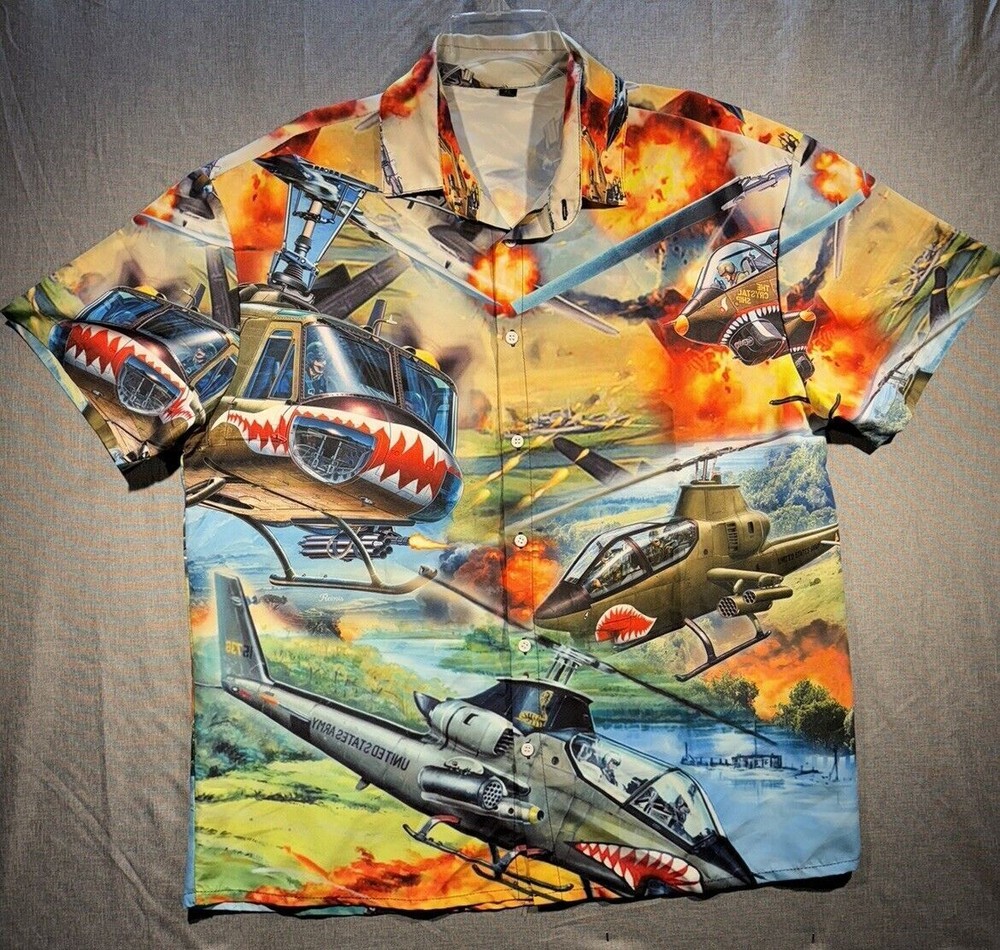 Helicopter Hawaii Shirts Soft Beach Shirt 3D Hawaiian Aloha Shirt Size XLb2b51