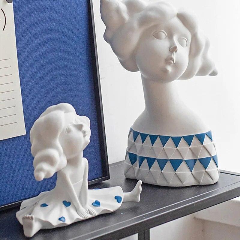 Figurine Girl Resin Novelty Multicolor Modern Carved Medium Free Stand Decor