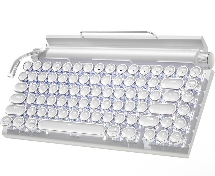 Retro Wireless Mechanical Keyboard with Bluetooth 5.0 and LED Backlit for Office Use
