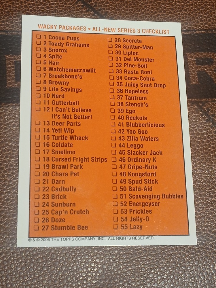 2005 Topps Wacky Packages Series 3 #15 Turtle Whack Complete 1-55 Checklist