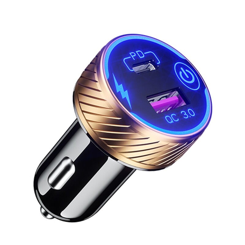 QC3.0 USB C PD Fast Car Charger Dual Port Touch Power Switch