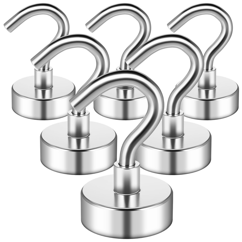 6-Pack 25LBS Heavy Duty Neodymium Magnetic Hooks for Secure Hanging