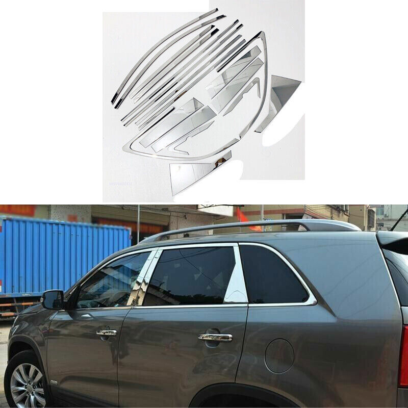 Chrome Steel Full Window Sill Trim Pillar Covers for Kia Sorento 2011-2015