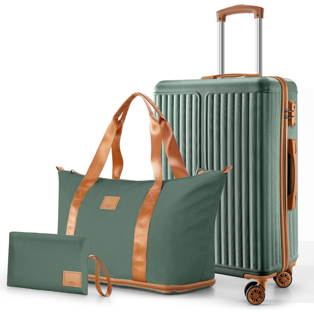 3 Piece Luggage Set 20'' ABS+PC Hardside Carry On Suitcase Set Expandable Bag