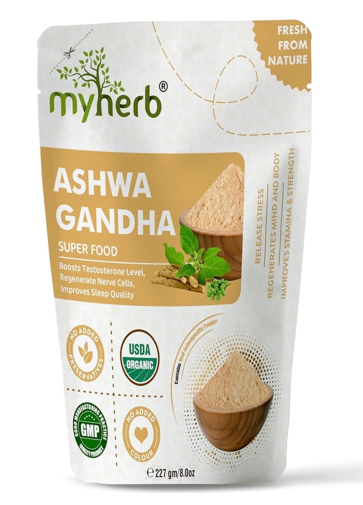MYHERB 100% Pure Natural Organic Ashwagandha Powder - Stress-free - 227 Gm