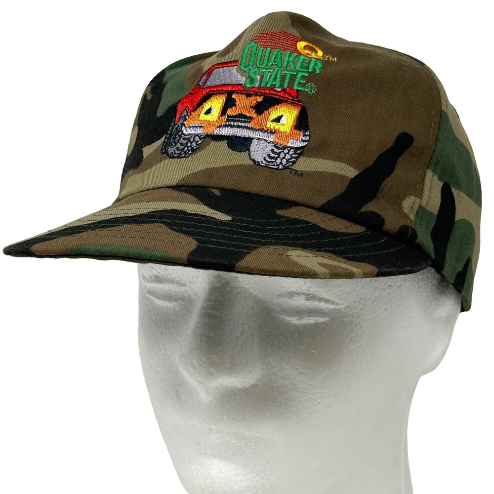 Vintage Quaker State 4x4 Truck Baseball Hat Cap 80s Green Camouflage Snapback