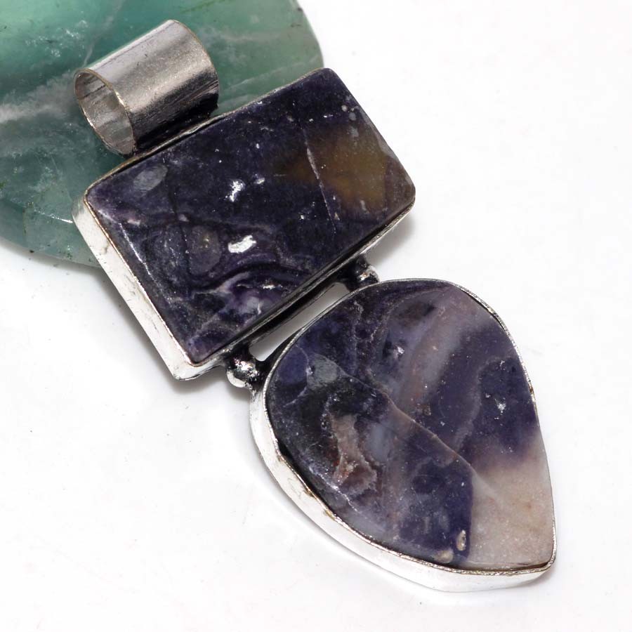 Purple Fluorite 925 Silver Plated Gemstone Pendant Necklace 2 Inch Aesthetic Jewelry