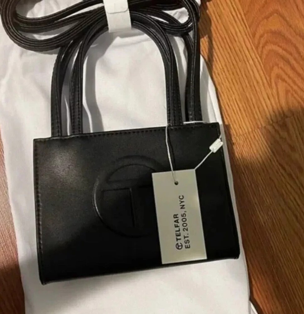 Telfar Small Shopping Bag black Vegan Leather Tote Bag Crossbody Bag